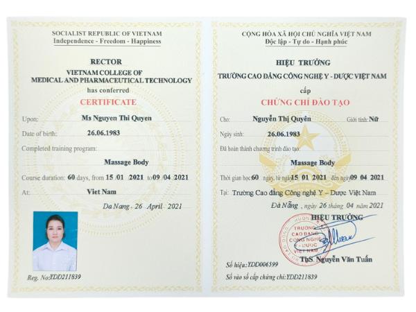 Mẫu chứng chỉ hành nghề spa